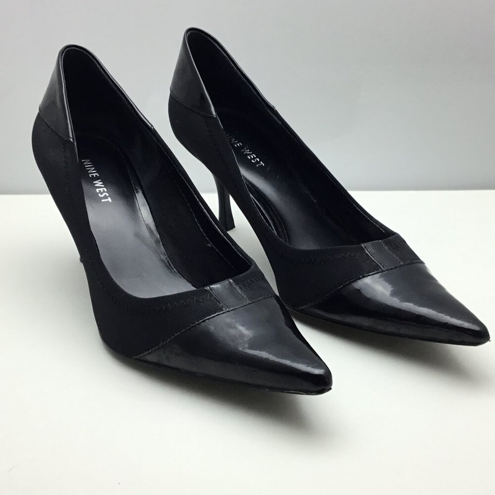 Nine West Black Patent & Cloth 2.5‎ Inch Heels Size 8M